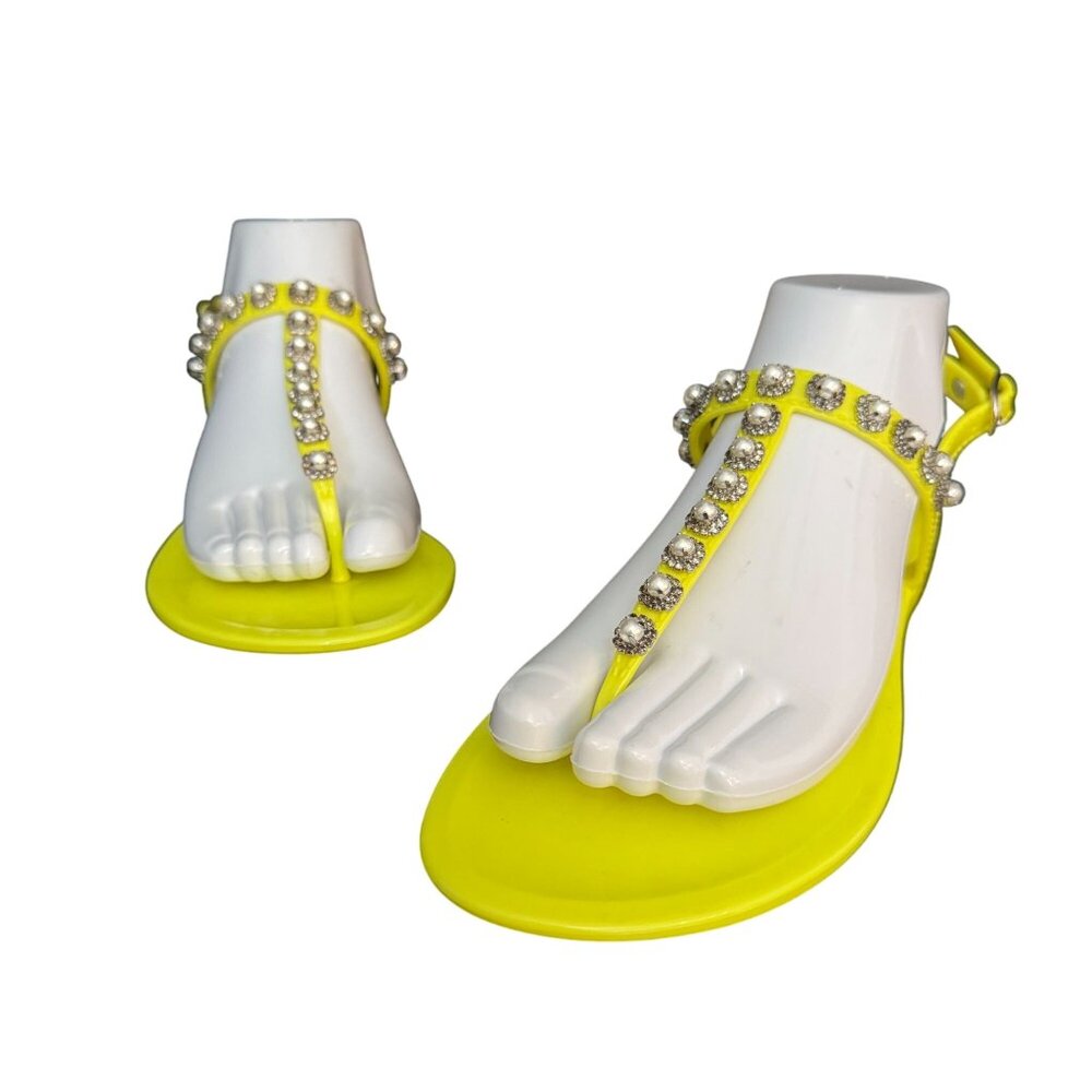 Stuart Weitzman Goldie Pearl Crystal Jelly Thong Sandals, Size 8 Worn Once